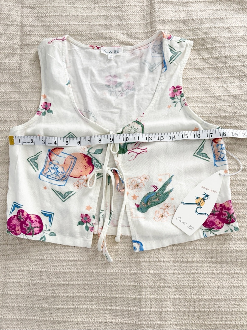 Cali 1850 Set White Tropical Floral Sleeveless Tie-Front Top and Wide Leg Pants - Picture 5 of 14